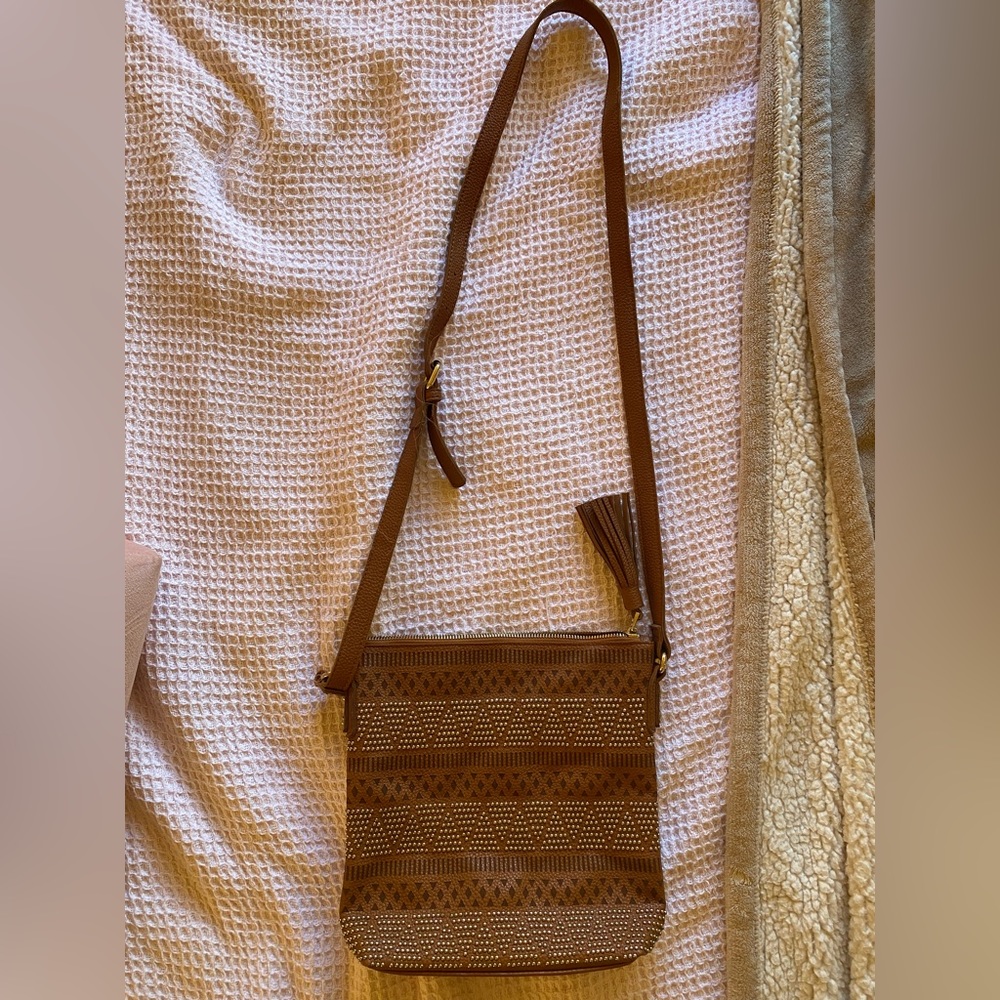 Boho fringe cross body badge with silver detail